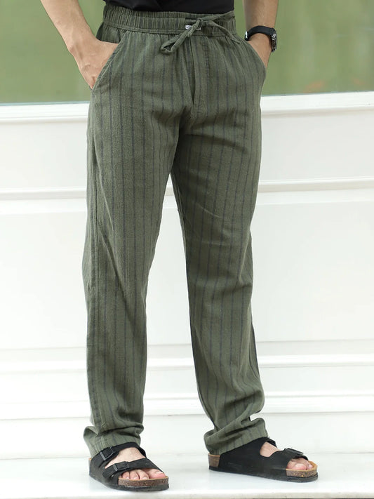 Mavero Olive Green Stripe Trouser
