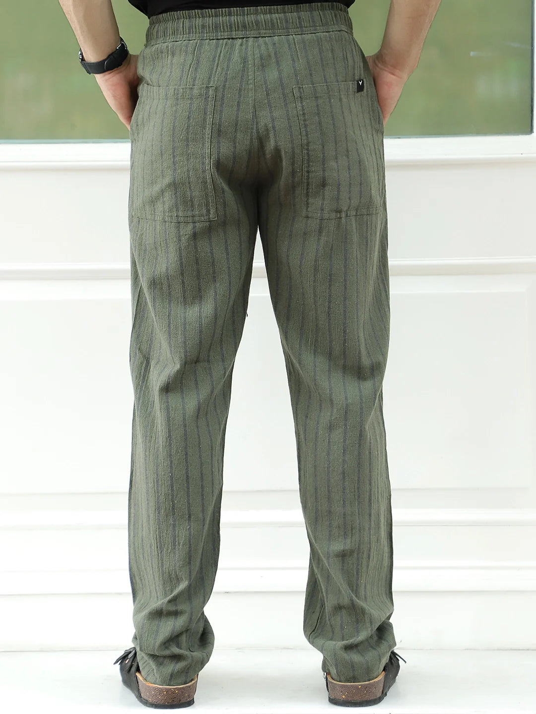 Mavero Olive Green Stripe Trouser