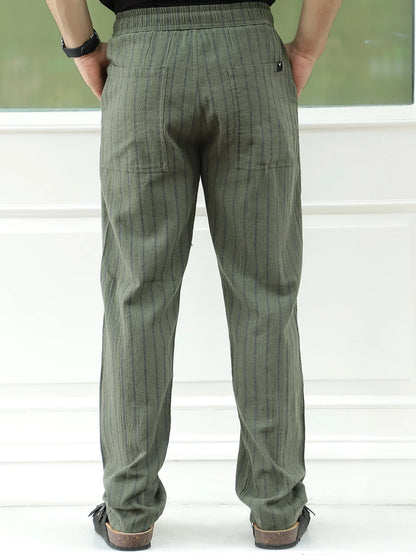 Mavero Olive Green Stripe Trouser