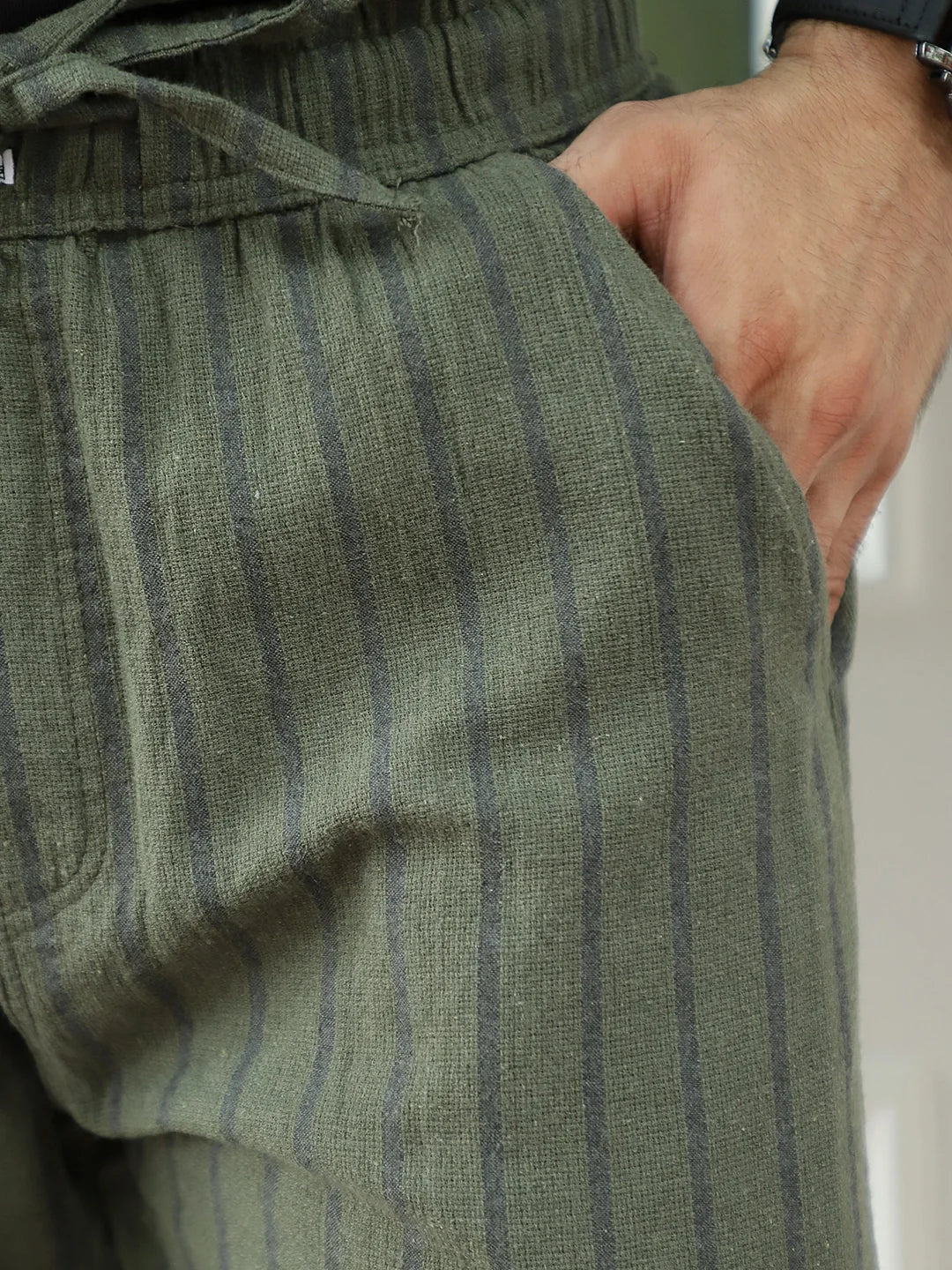 Mavero Olive Green Stripe Trouser