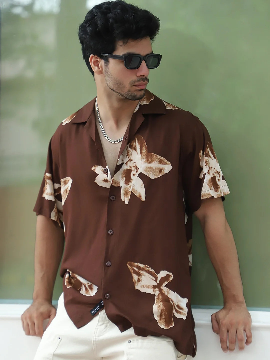 Layali Dark Brown Half Sleeve Printed Shirt