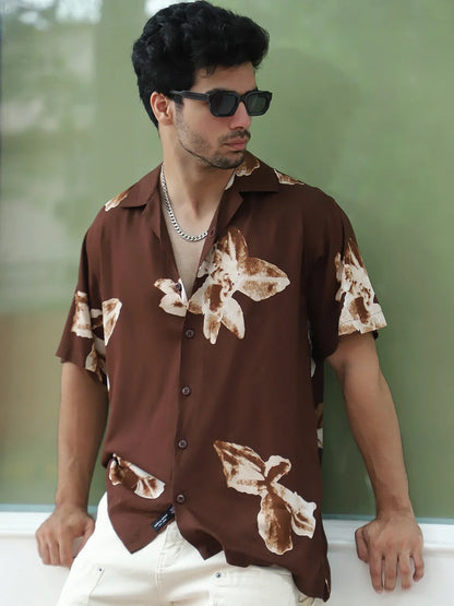 Layali Dark Brown Half Sleeve Printed Shirt