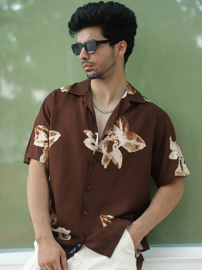 Layali Dark Brown Half Sleeve Printed Shirt