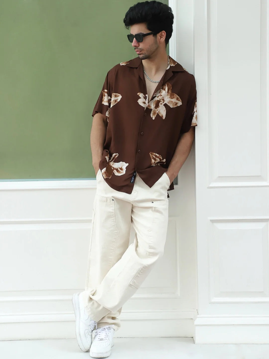 Layali Dark Brown Half Sleeve Printed Shirt