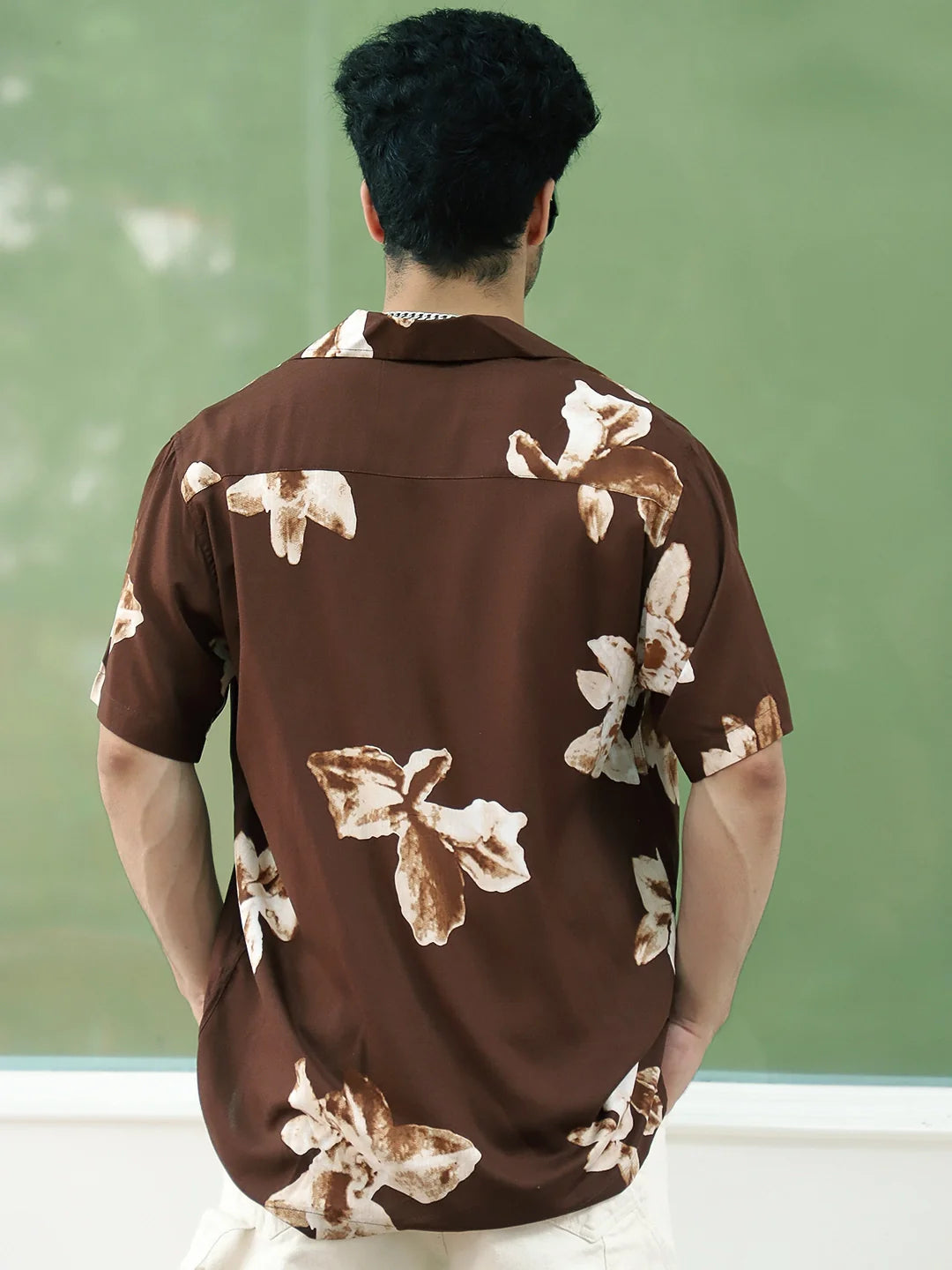 Layali Dark Brown Half Sleeve Printed Shirt