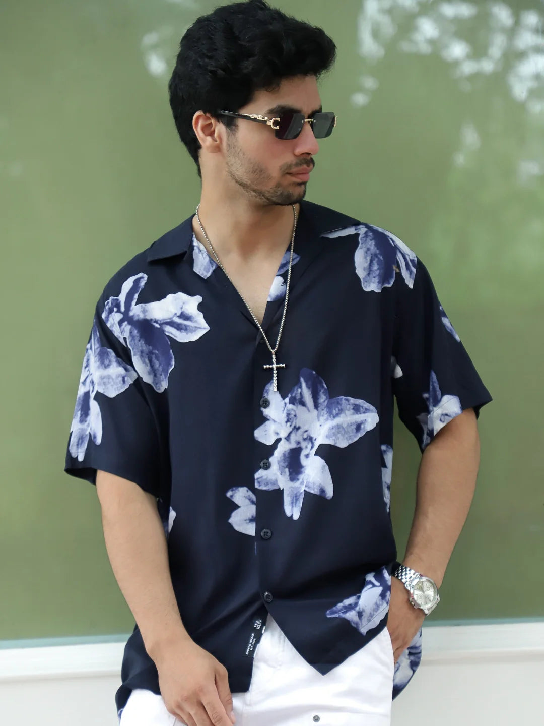 Layali Dark Blue Half Sleeve Printed Shirt