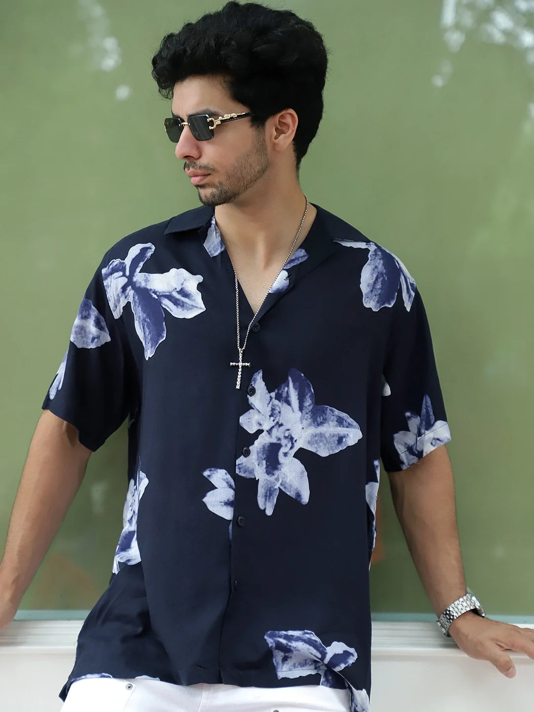 Layali Dark Blue Half Sleeve Printed Shirt