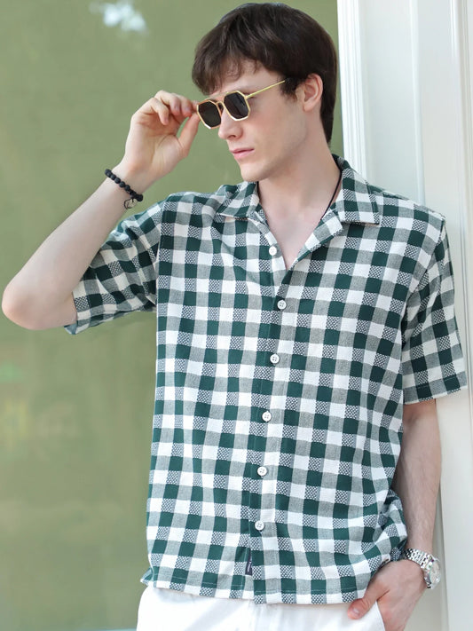 Citrus Dark Green Half Sleeve Check Shirt
