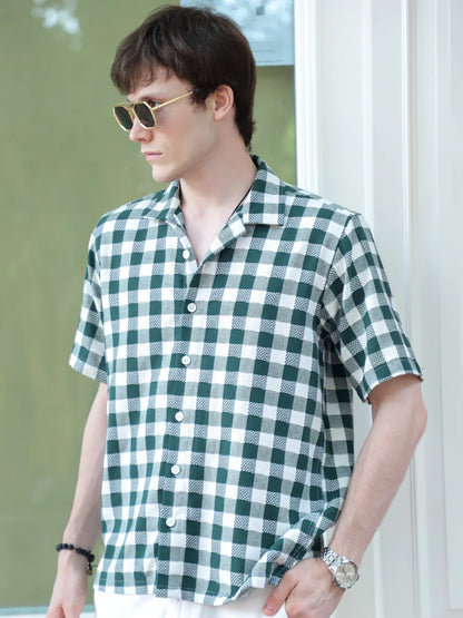 Citrus Dark Green Half Sleeve Check Shirt