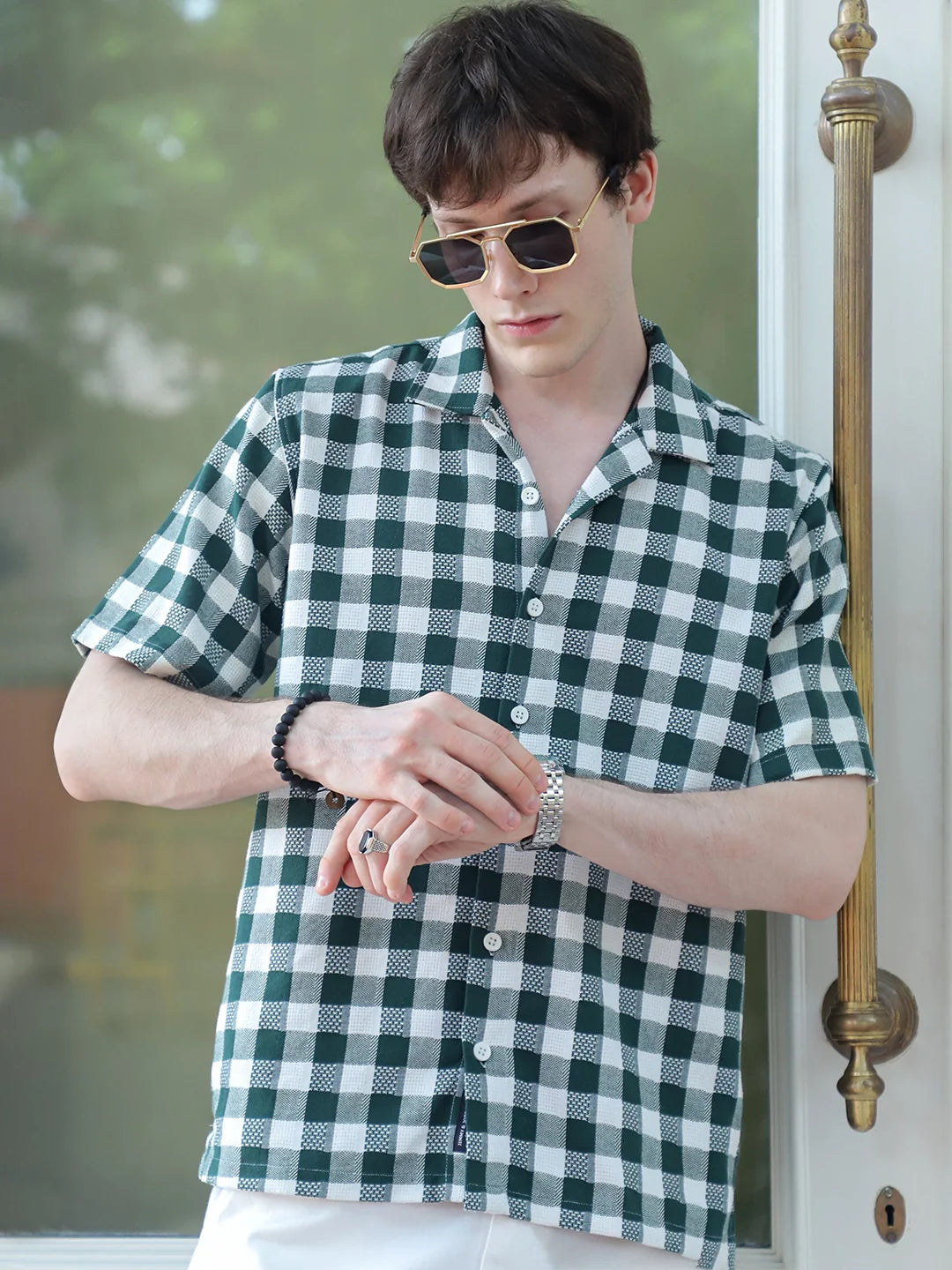 Citrus Dark Green Half Sleeve Check Shirt