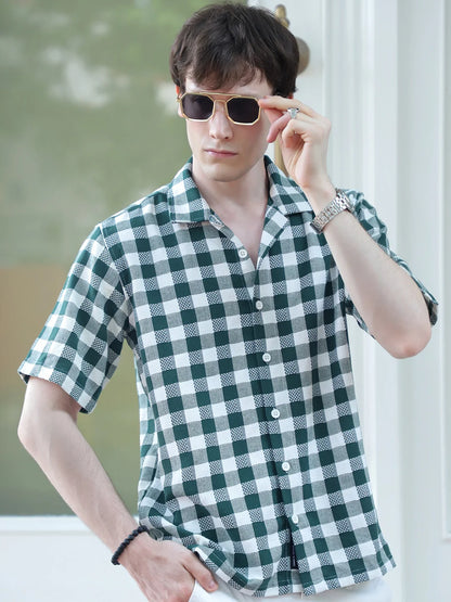 Citrus Dark Green Half Sleeve Check Shirt