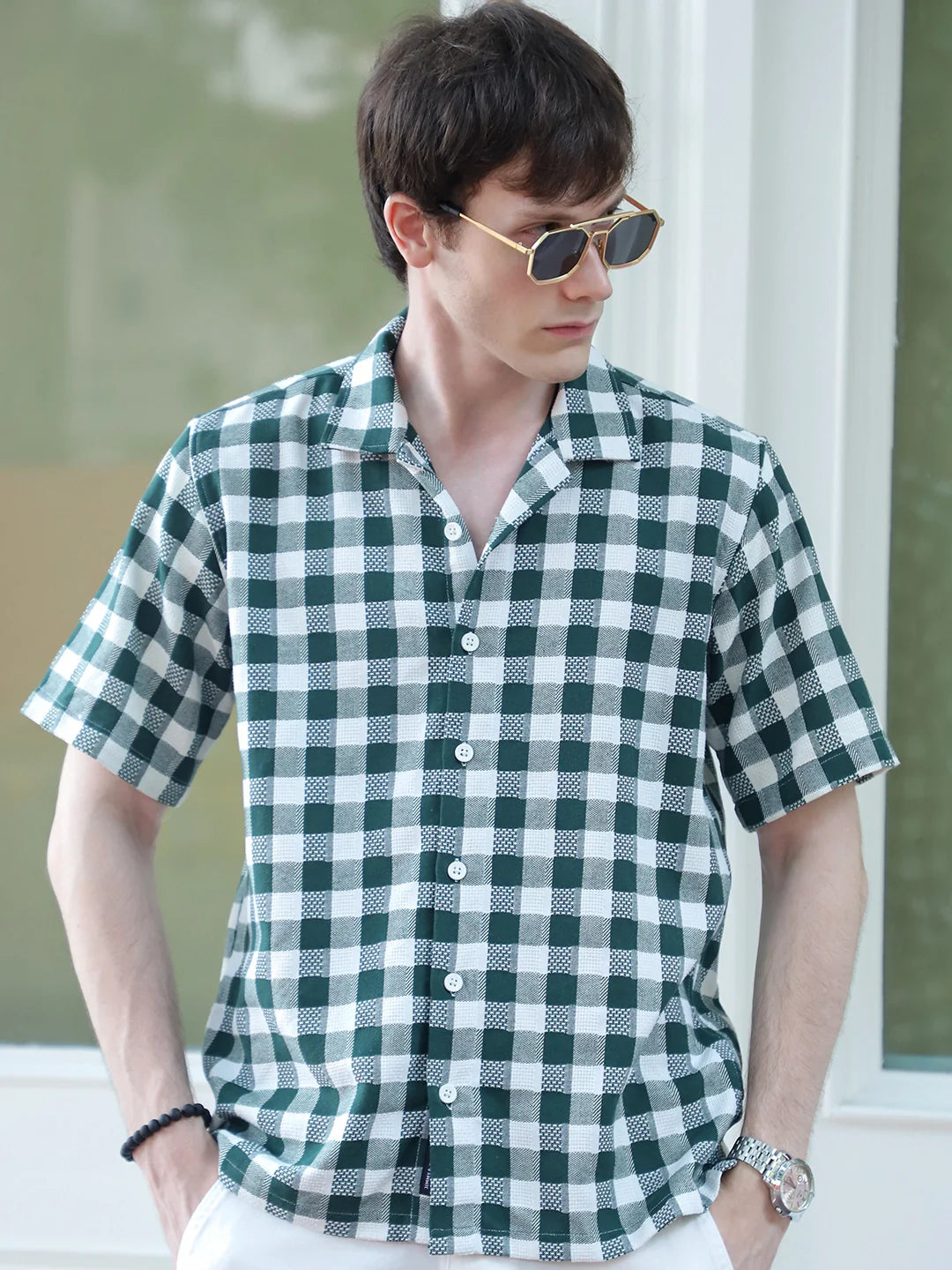 Citrus Dark Green Half Sleeve Check Shirt