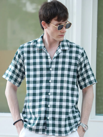 Citrus Dark Green Half Sleeve Check Shirt