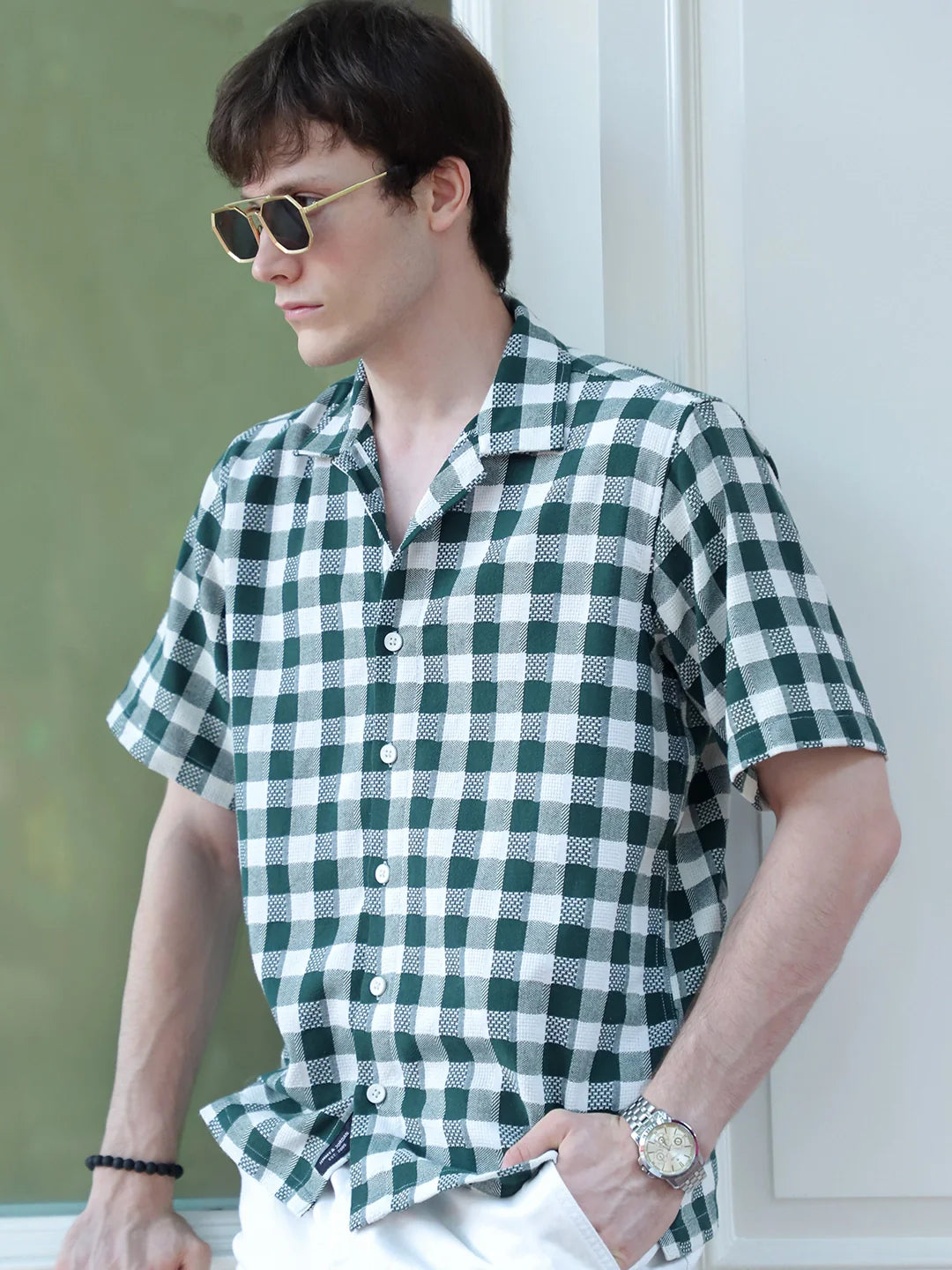 Citrus Dark Green Half Sleeve Check Shirt