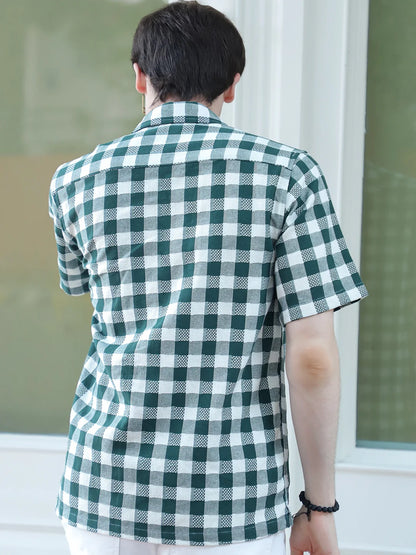 Citrus Dark Green Half Sleeve Check Shirt