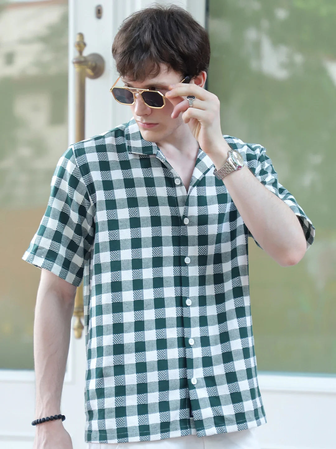 Citrus Dark Green Half Sleeve Check Shirt
