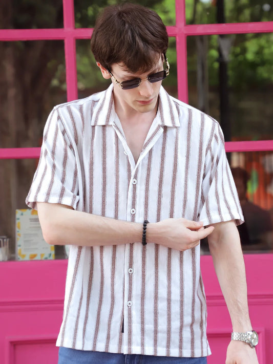 Monsoon Mood Brown Stripe Half Sleeve Shirt