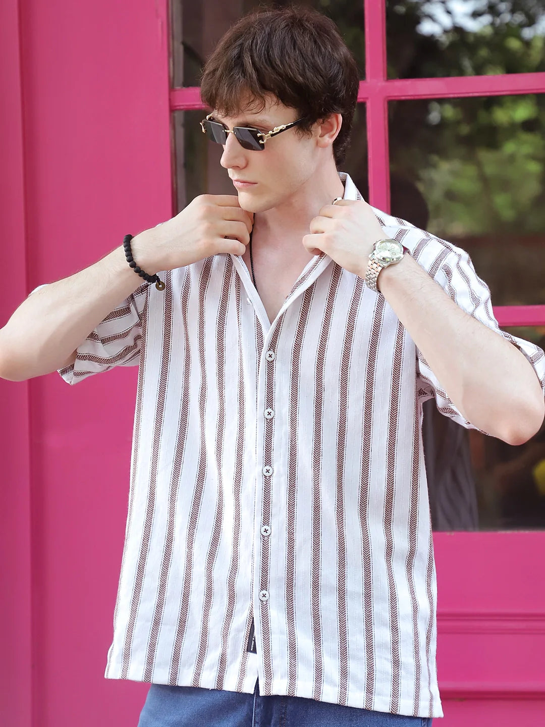 Monsoon Mood Brown Stripe Half Sleeve Shirt