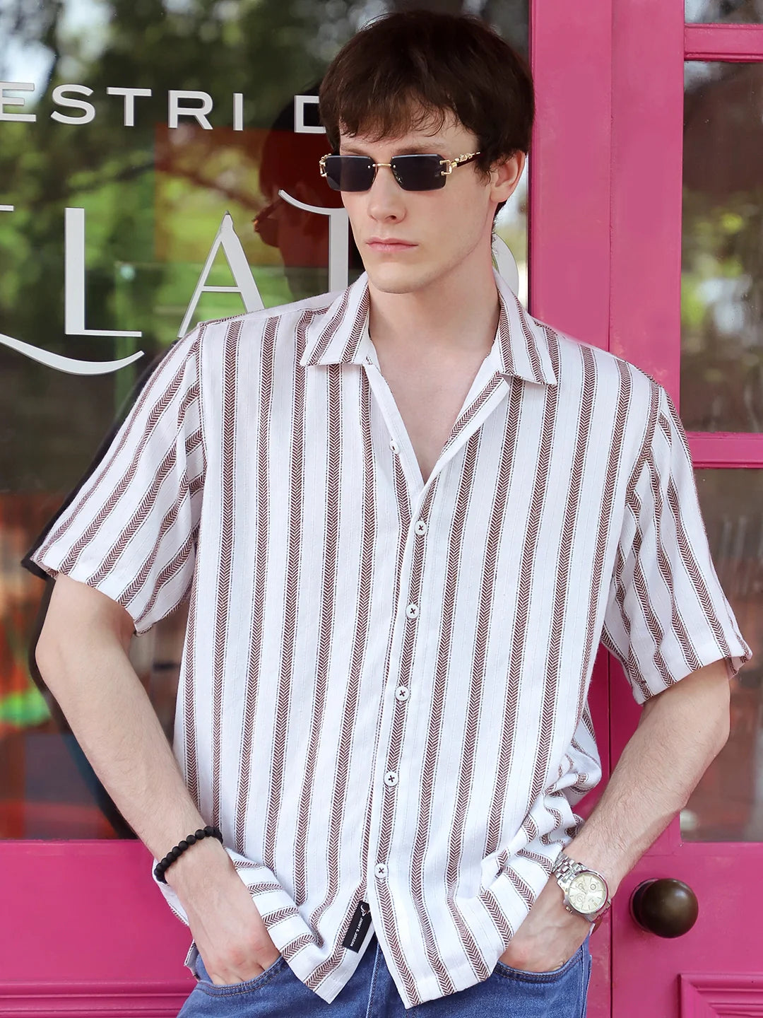Monsoon Mood Brown Stripe Half Sleeve Shirt