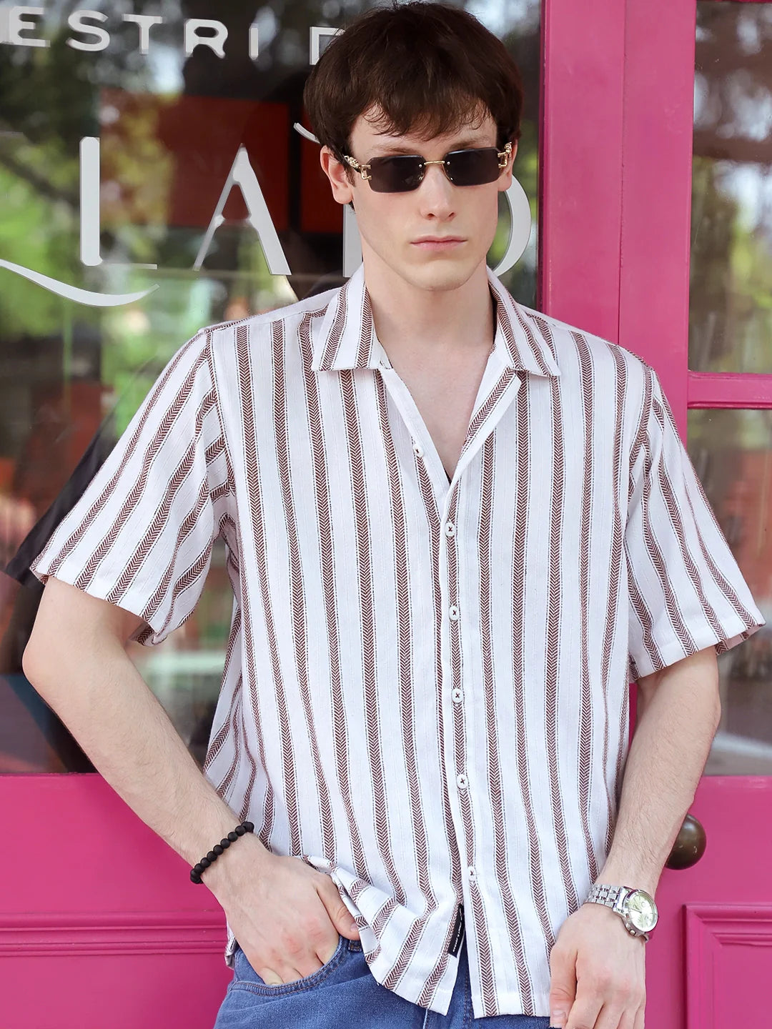 Monsoon Mood Brown Stripe Half Sleeve Shirt