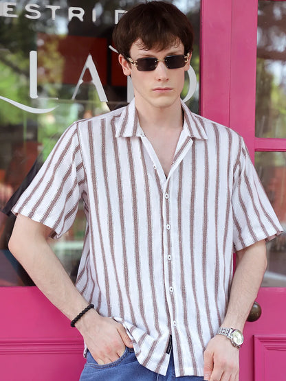 Monsoon Mood Brown Stripe Half Sleeve Shirt