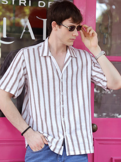 Monsoon Mood Brown Stripe Half Sleeve Shirt