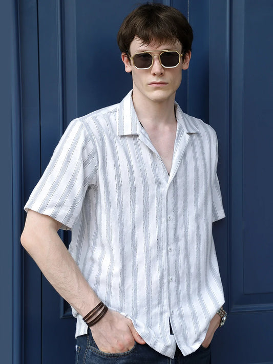 Monsoon Mood Grey Stripe Half Sleeve Shirt