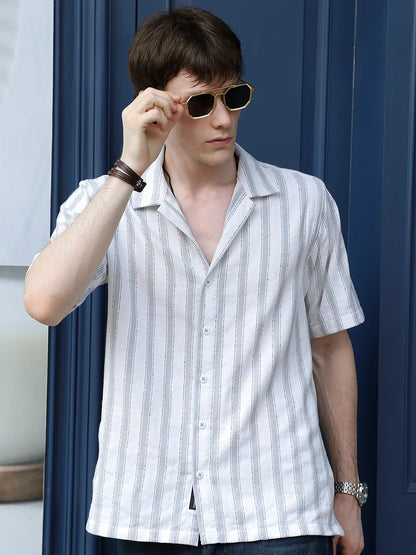Monsoon Mood Grey Stripe Half Sleeve Shirt