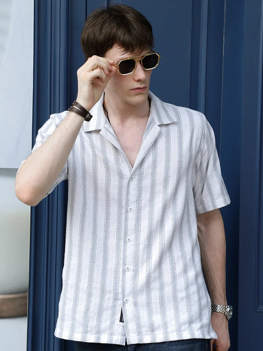 Monsoon Mood Grey Stripe Half Sleeve Shirt