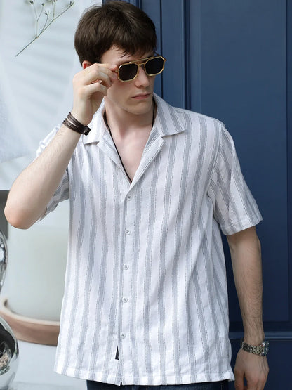 Monsoon Mood Grey Stripe Half Sleeve Shirt
