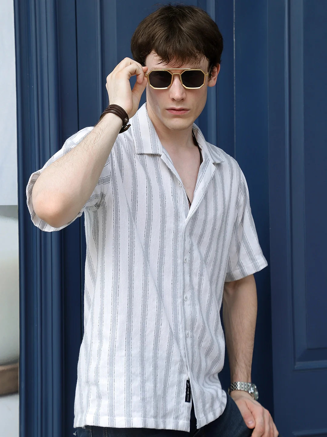 Monsoon Mood Grey Stripe Half Sleeve Shirt