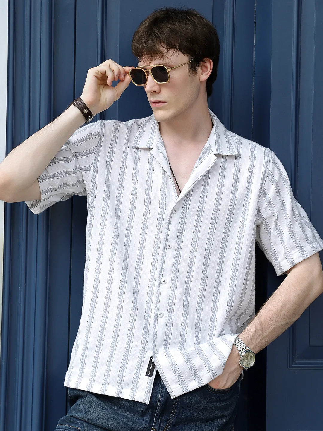 Monsoon Mood Grey Stripe Half Sleeve Shirt