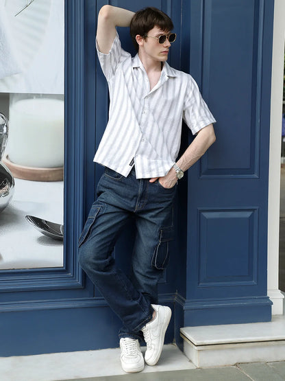 Monsoon Mood Grey Stripe Half Sleeve Shirt