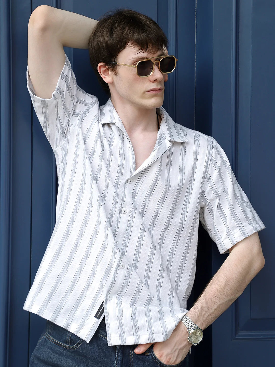 Monsoon Mood Grey Stripe Half Sleeve Shirt