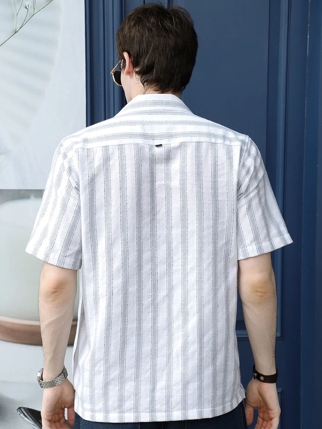 Monsoon Mood Grey Stripe Half Sleeve Shirt