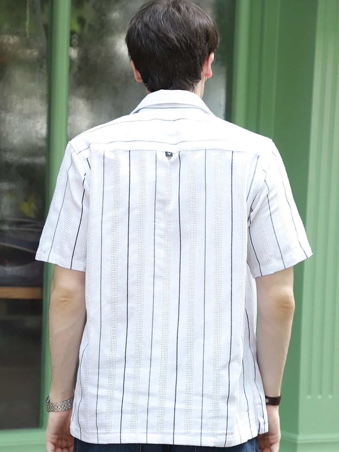 Offbeat White Half Sleeve Stripe Shirt