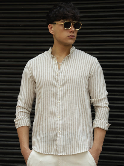 Knight's Linen Stripe Brown Shirt