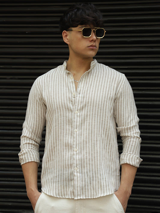 Knight's Linen Stripe Brown Shirt