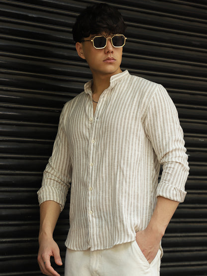 Knight's Linen Stripe Brown Shirt