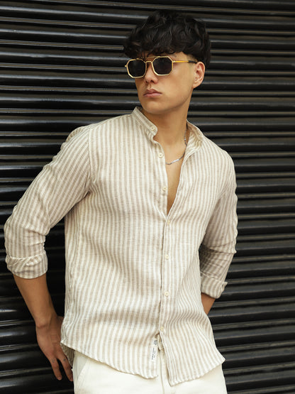 Knight's Linen Stripe Brown Shirt