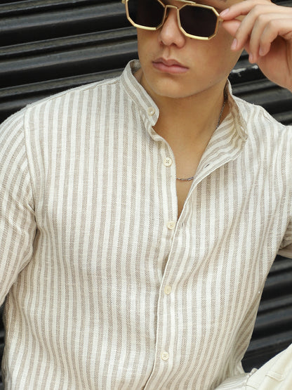 Knight's Linen Stripe Brown Shirt