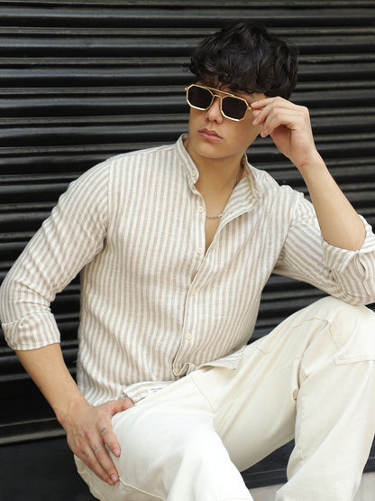 Knight's Linen Stripe Brown Shirt