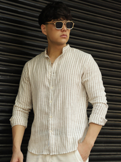 Knight's Linen Stripe Brown Shirt
