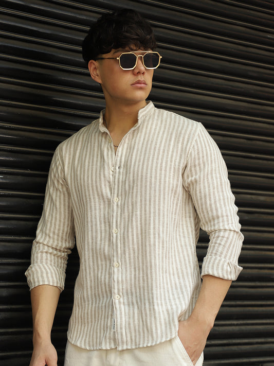 Knight's Linen Stripe Brown Shirt