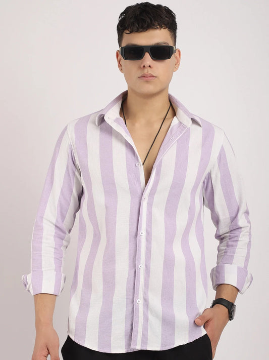Oaken Espresso Lavender Stripe Linen Shirt