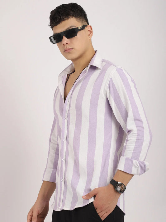 Oaken Espresso Lavender Stripe Linen Shirt