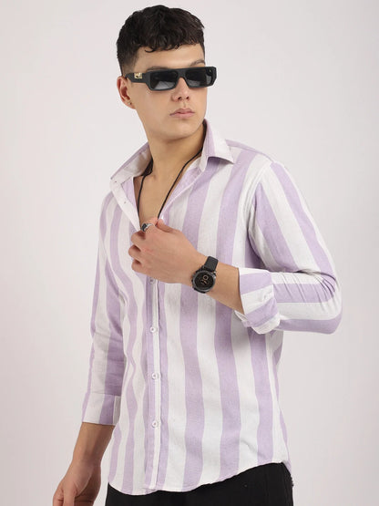 Oaken Espresso Lavender Stripe Linen Shirt