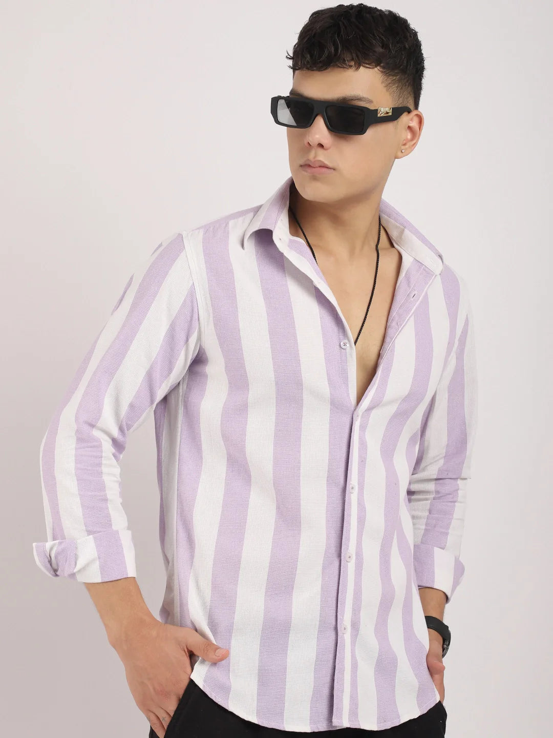 Oaken Espresso Lavender Stripe Linen Shirt