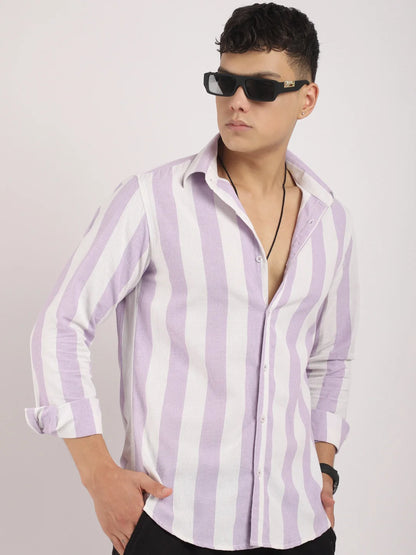 Oaken Espresso Lavender Stripe Linen Shirt