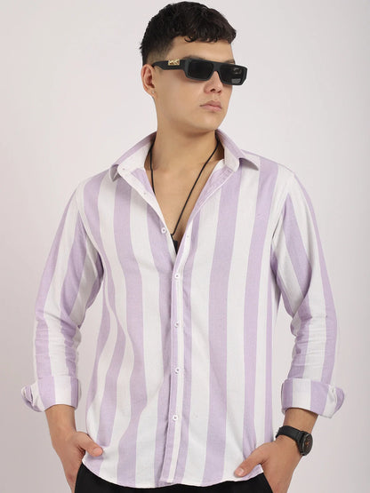 Oaken Espresso Lavender Stripe Linen Shirt